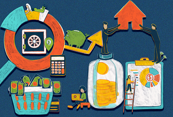 Abstract illustration depicting the various purchasing processes for first-time home buyers.