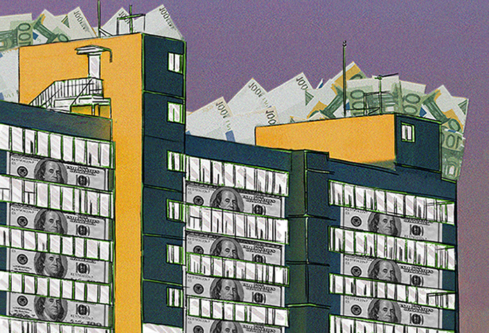 A multistory building with dollar bills instead of windows. Meaning how homeownership build wealth. A multistory building with dollar bills instead of windows. Meaning how homeownership build wealth.