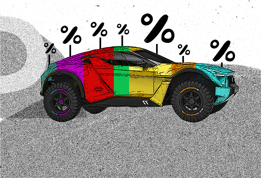 Illustration of a car painted based on the percentage of auto loan finance charge. Illustration of a car painted based on the percentage of auto loan finance charge.
